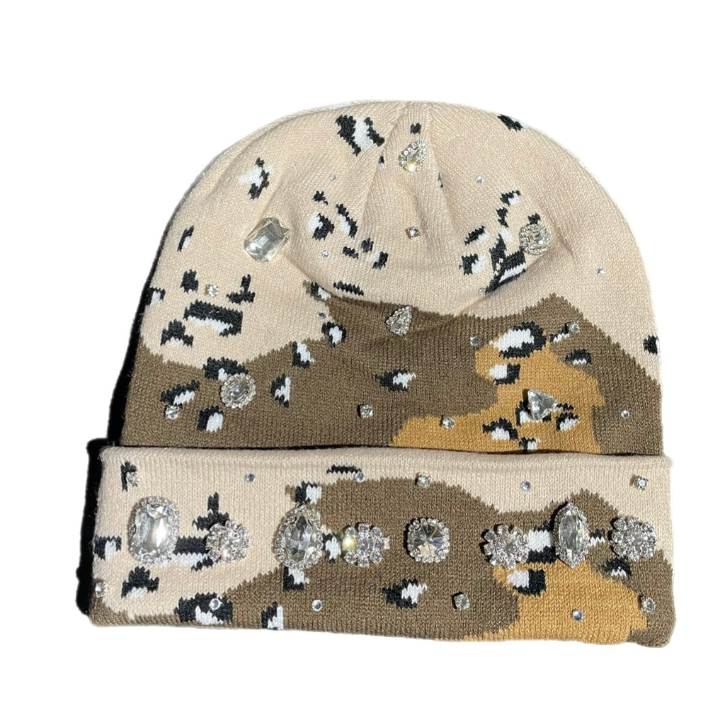 Brown Camo Crystal Beanie