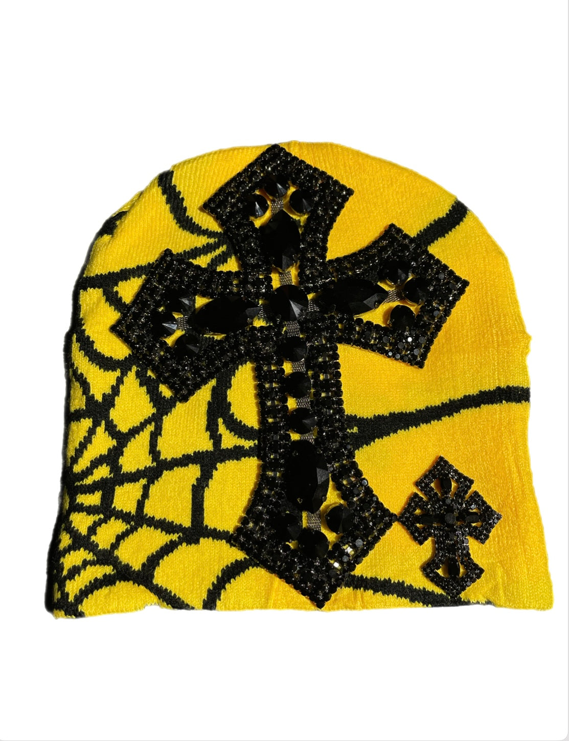 Black/yellow spider beanie cross