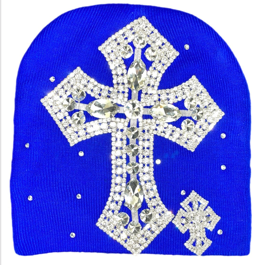 Blue Rhinestone Cross Beanie – Shelikemyjeans