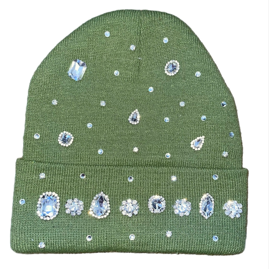 Olive Green Crystal Beanie