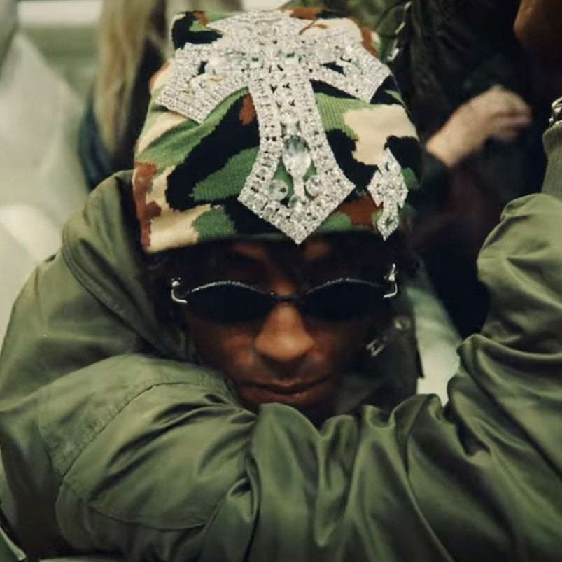 Camo Rhinestone Cross Beanie