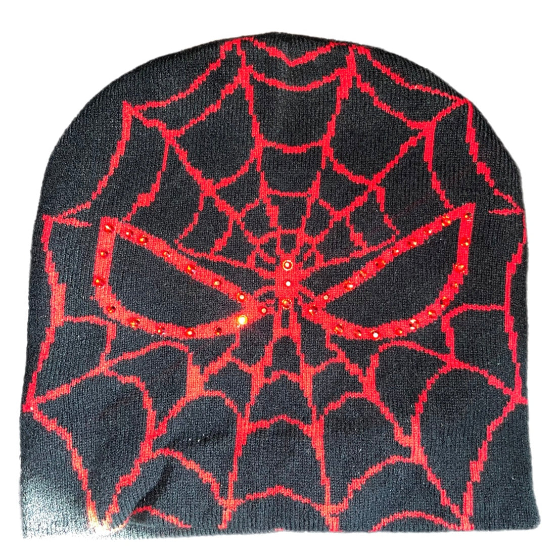 Black Red Spider Rhinestone Beanie