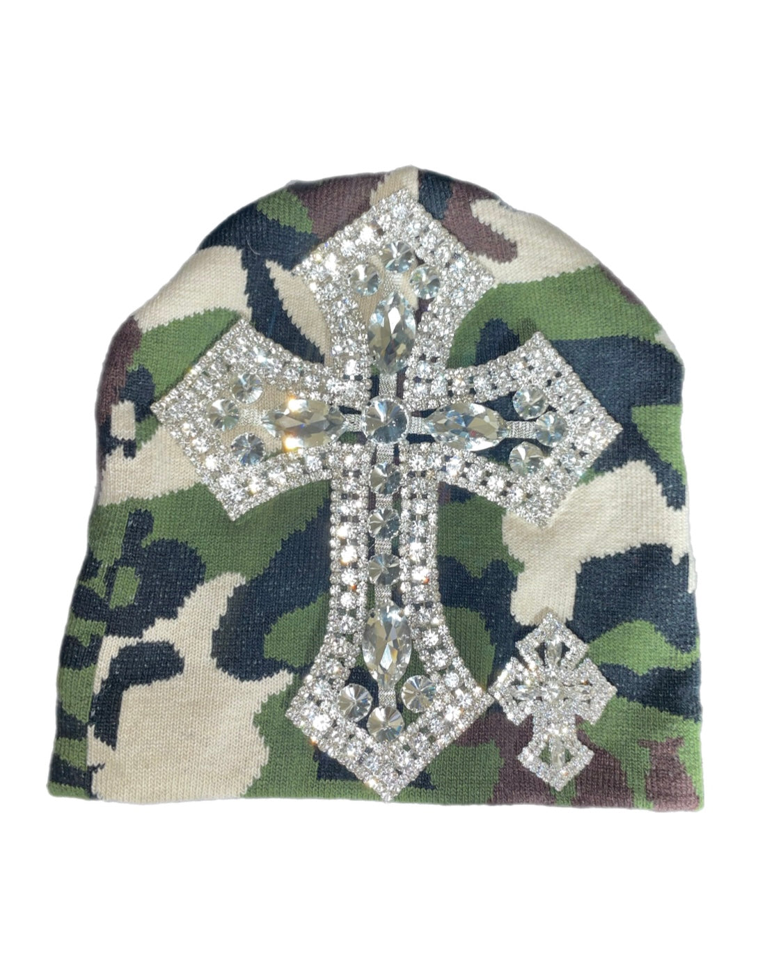 Camo Rhinestone Cross Beanie