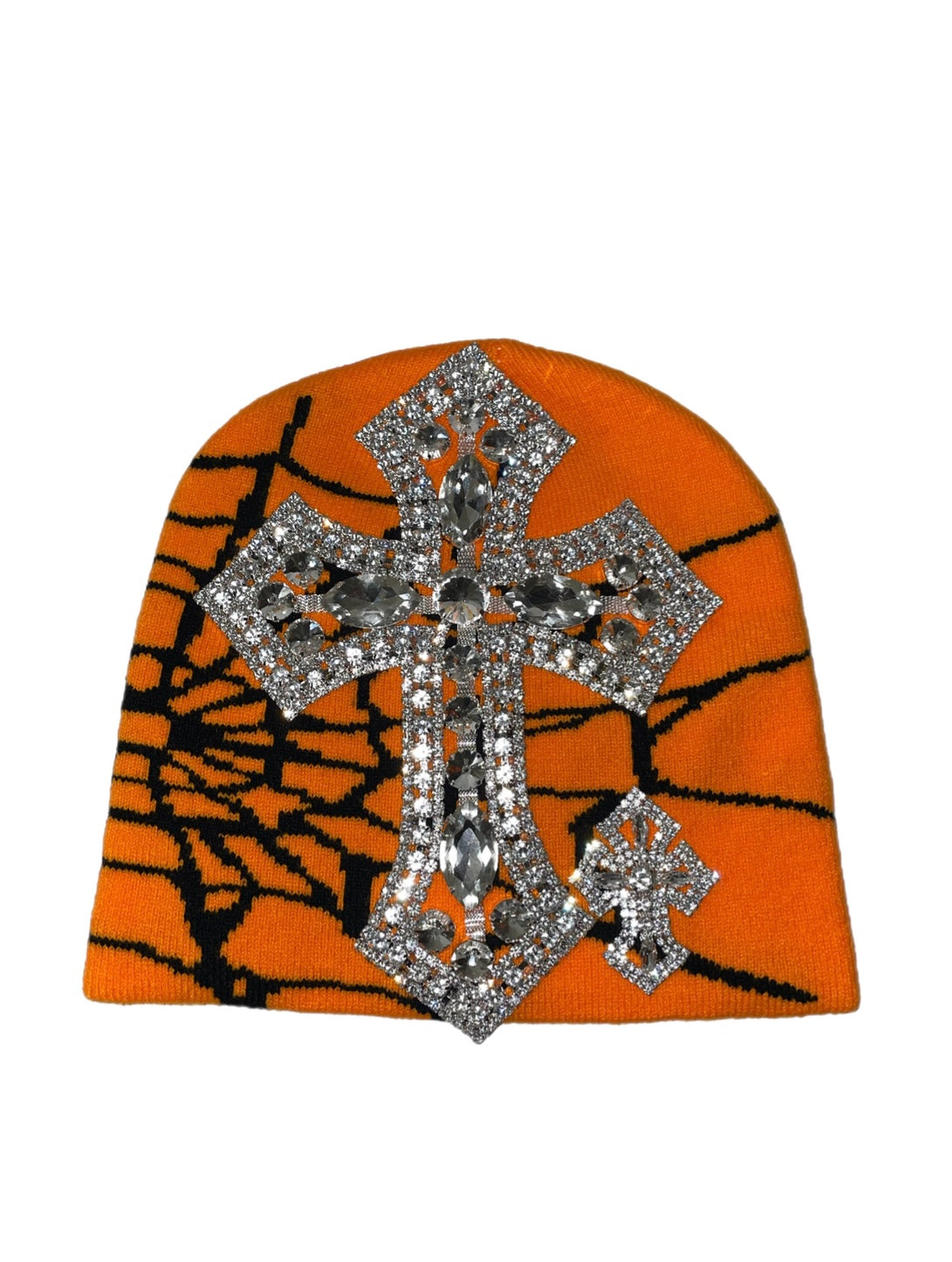 Orange spider cross beanie