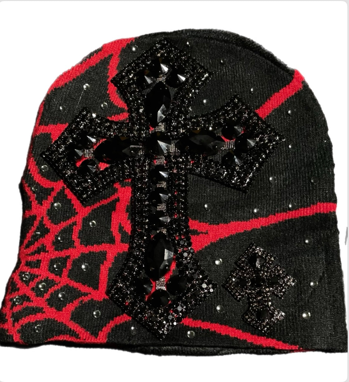 Black/red spider beanie