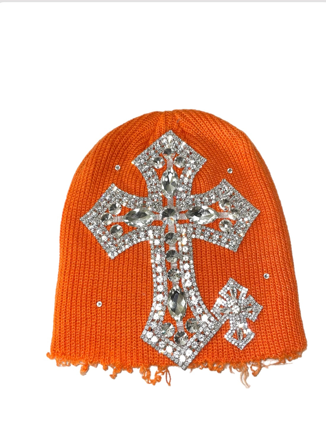 Orange distressed cross beanie