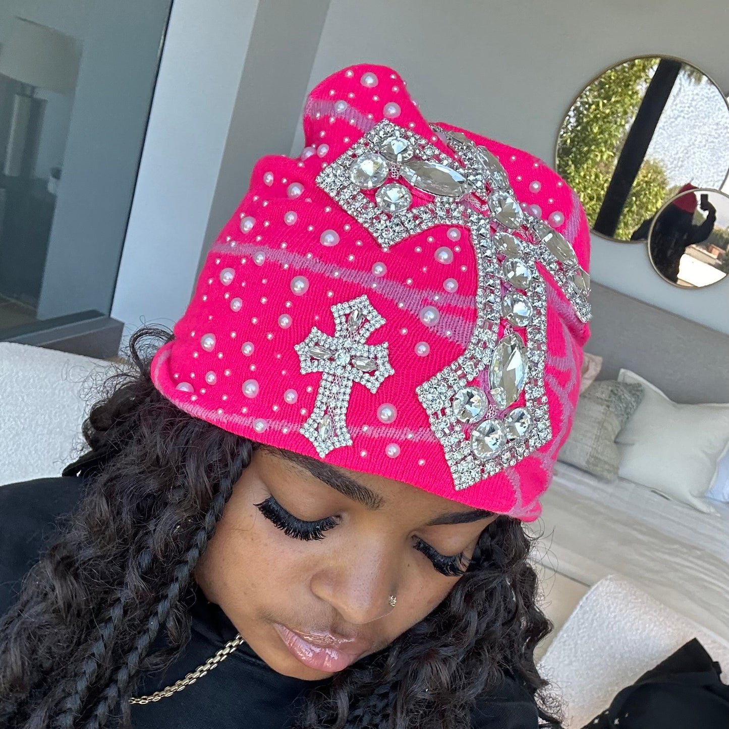 Dark Pink Spider Cross Beanie