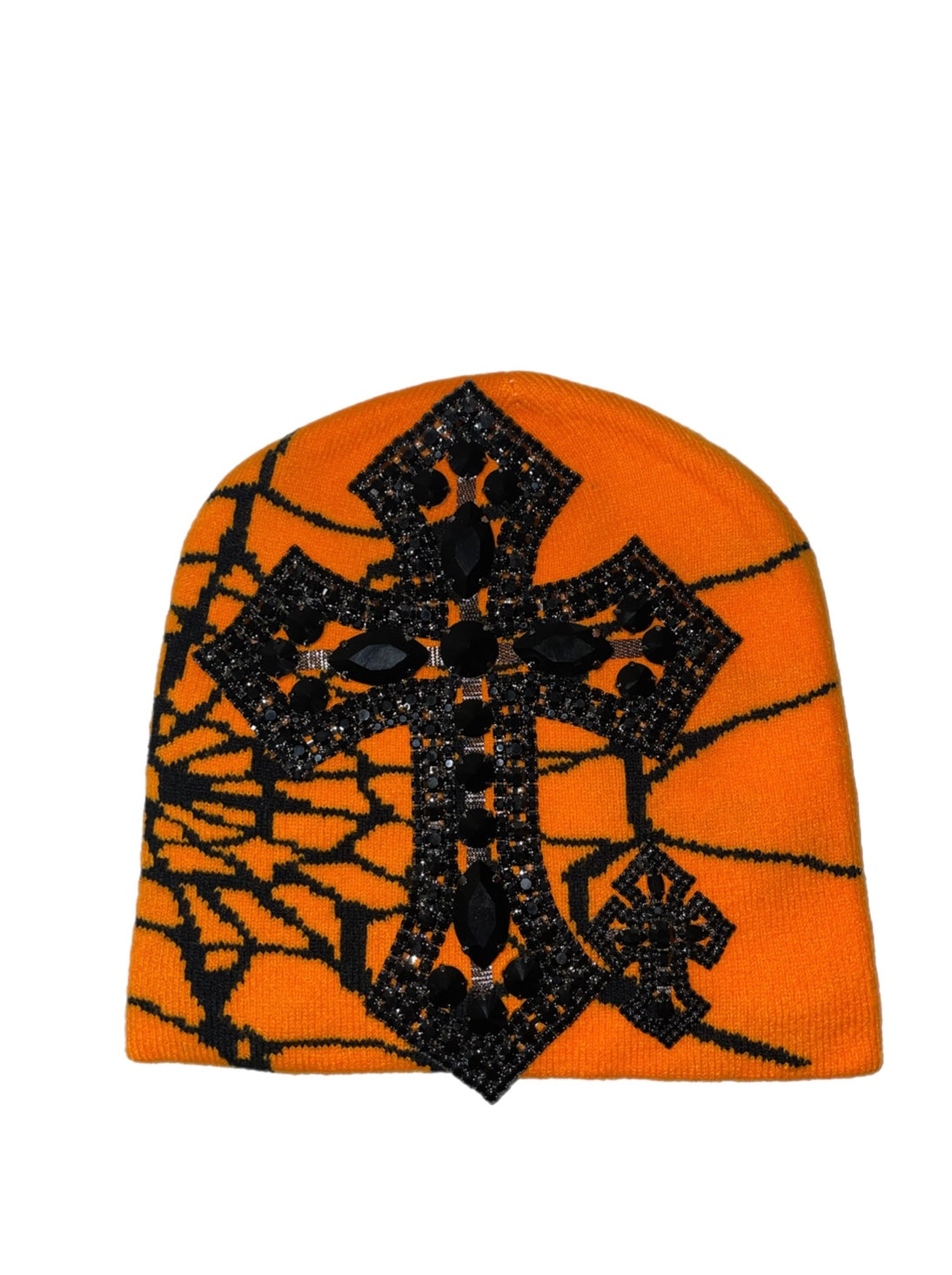 Orange spider black cross beanie