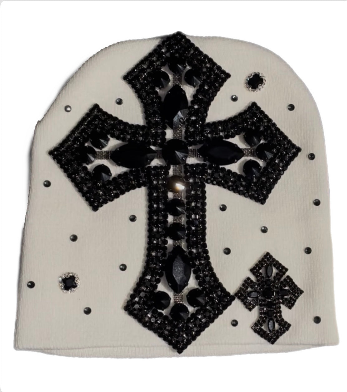 White black cross beanie