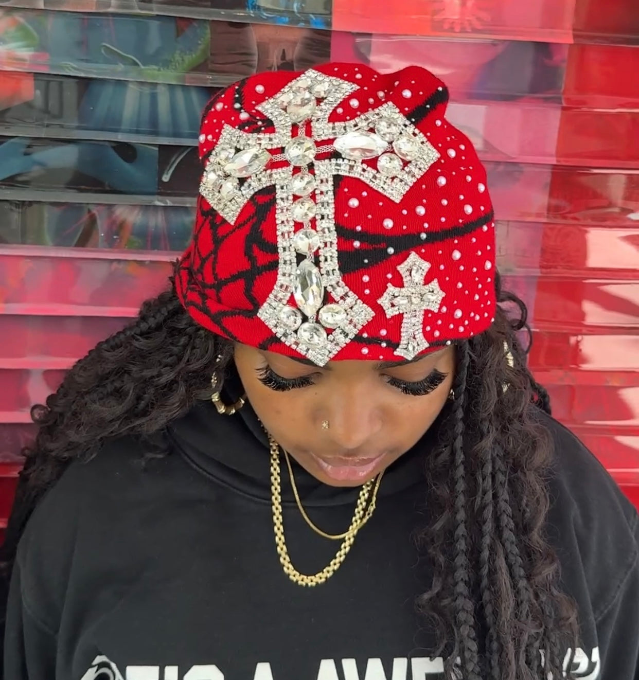 Red/black spider beanie