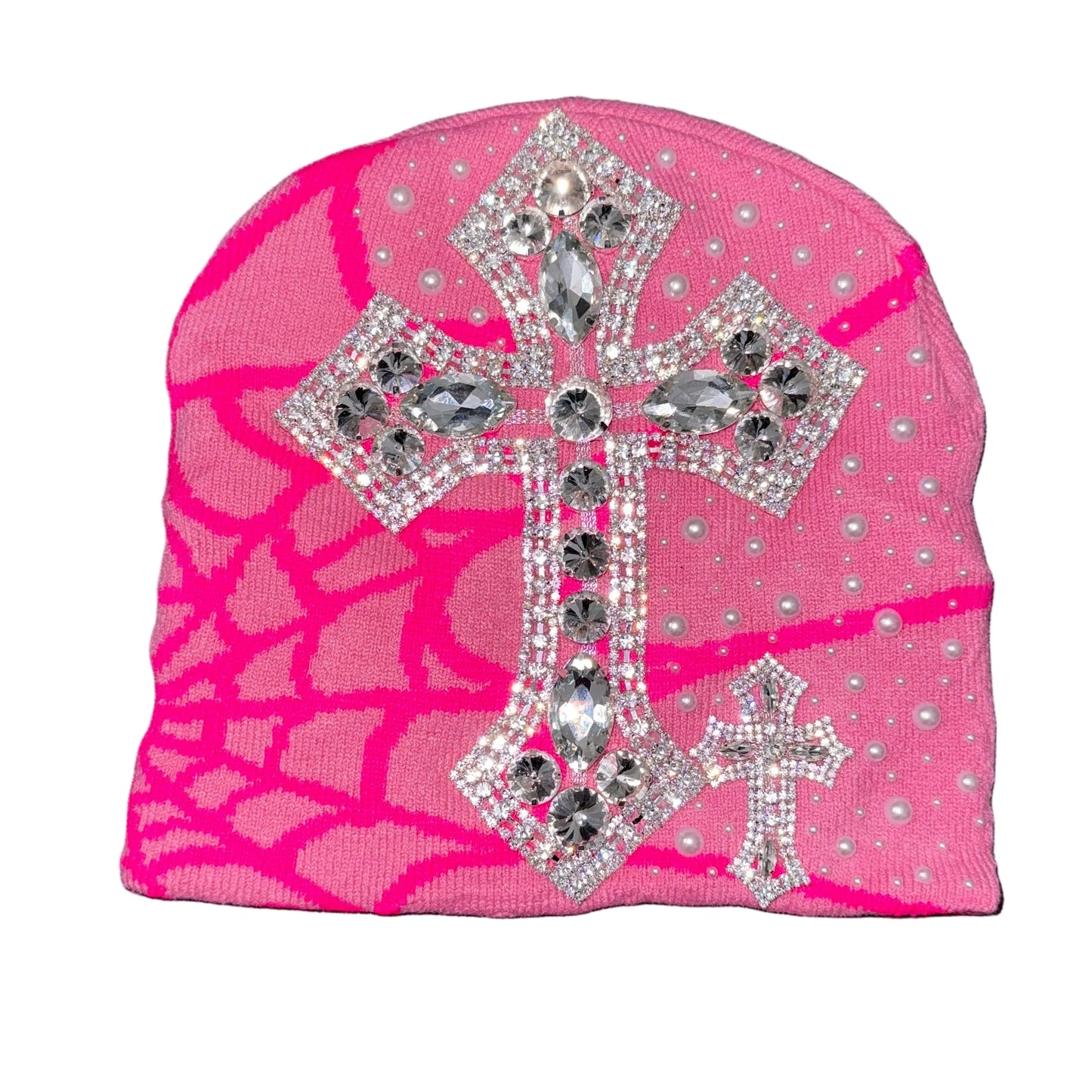 Link Pink Rhinestone Cross Beanie