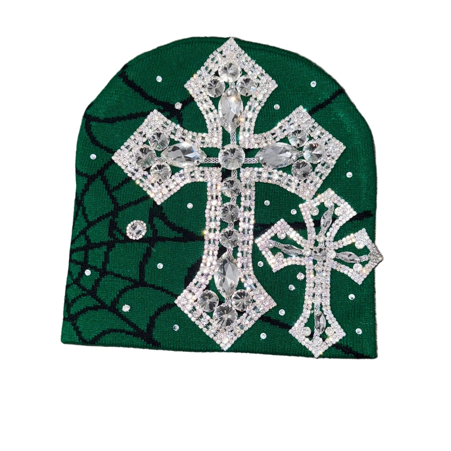 Green Rhinestone Spider Beanie