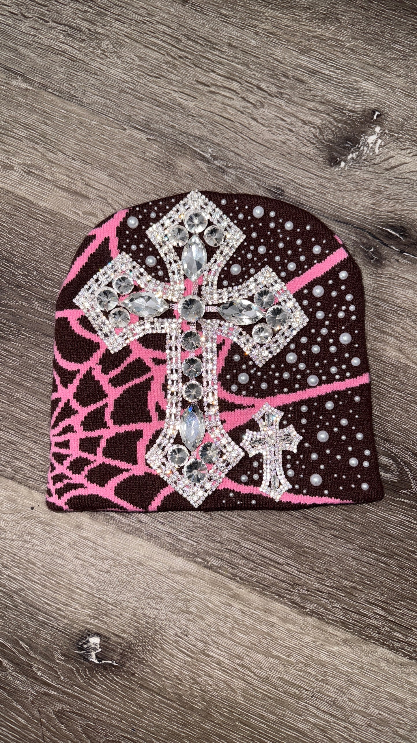 Brown/pink spider beanie