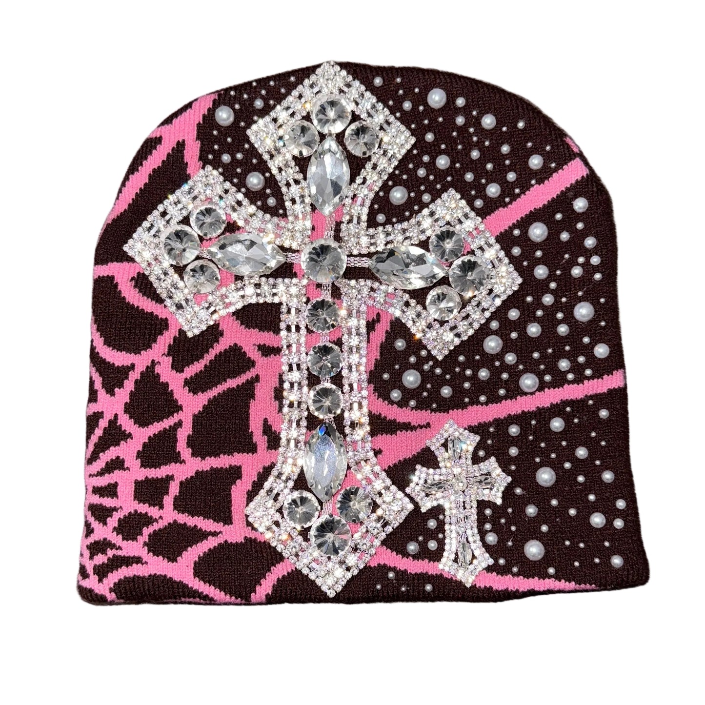 Brown/Pink Rhinestone Spider Beanie