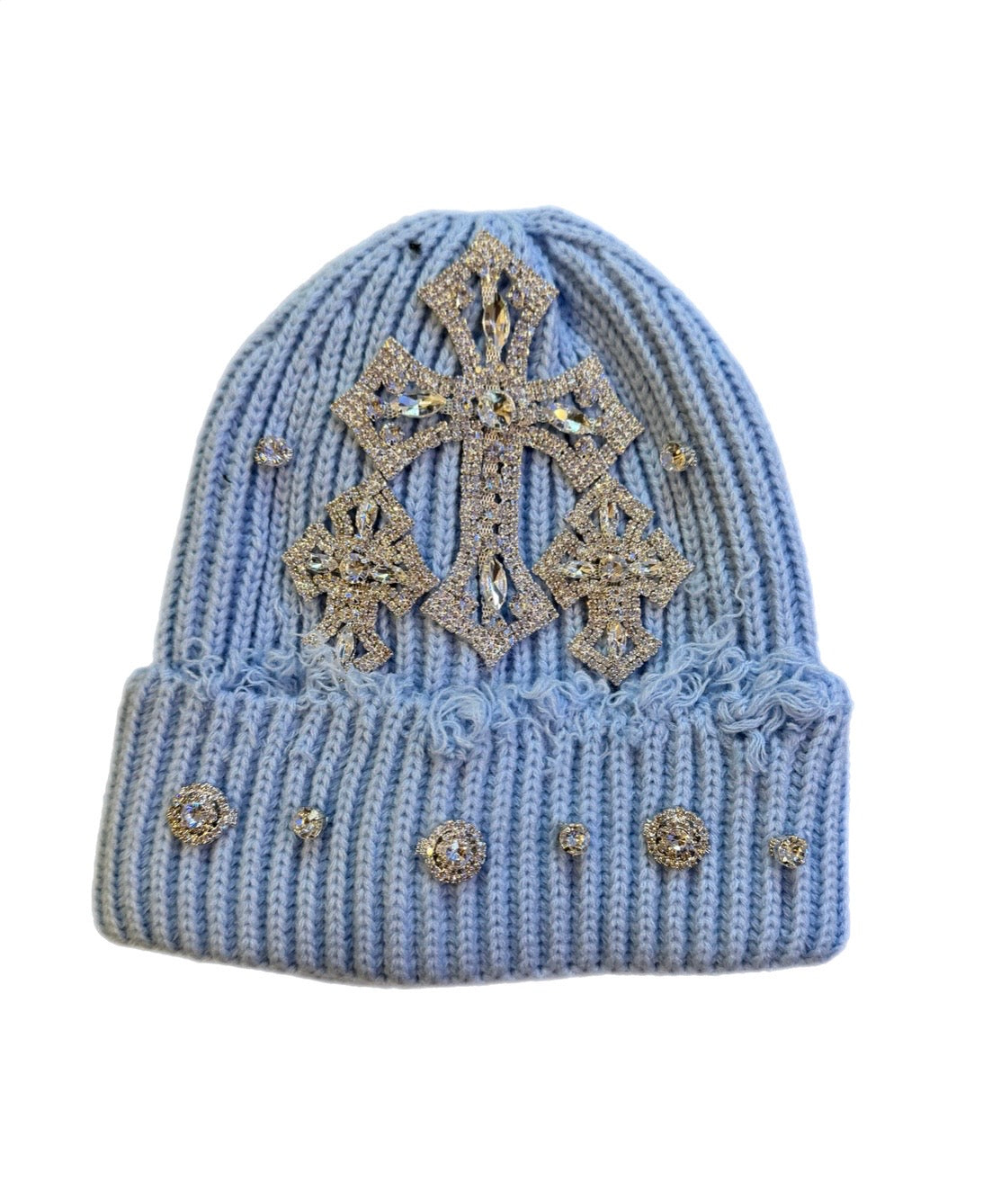 Sky blue triple cross beanie