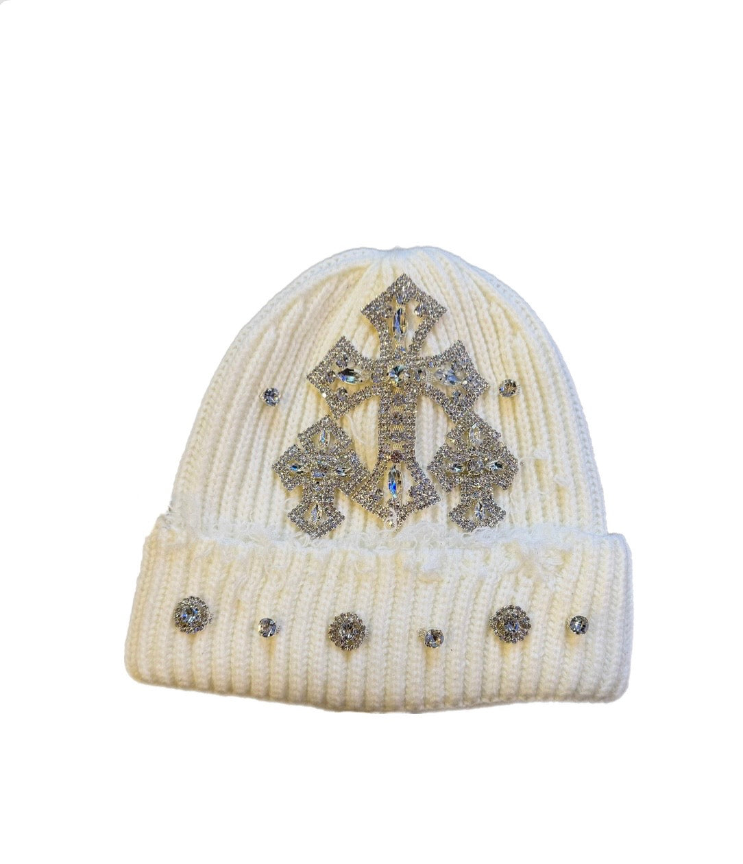 White triple cross Beanie