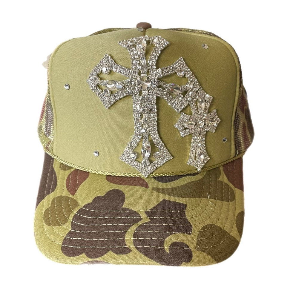 Camo cross trucker hat
