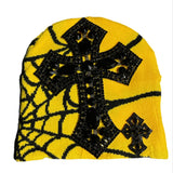 Black/Yellow Rhinestone Cross Beanie