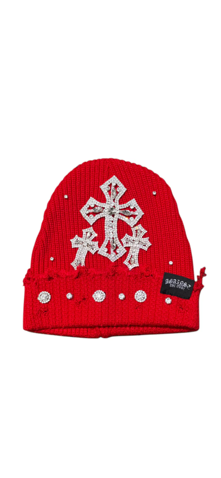 Red triple cross beanie