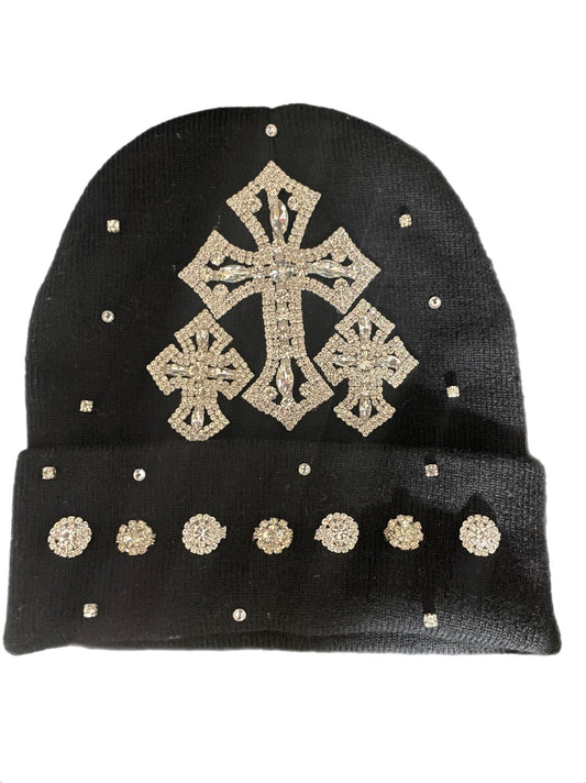 Black triple cross beanie