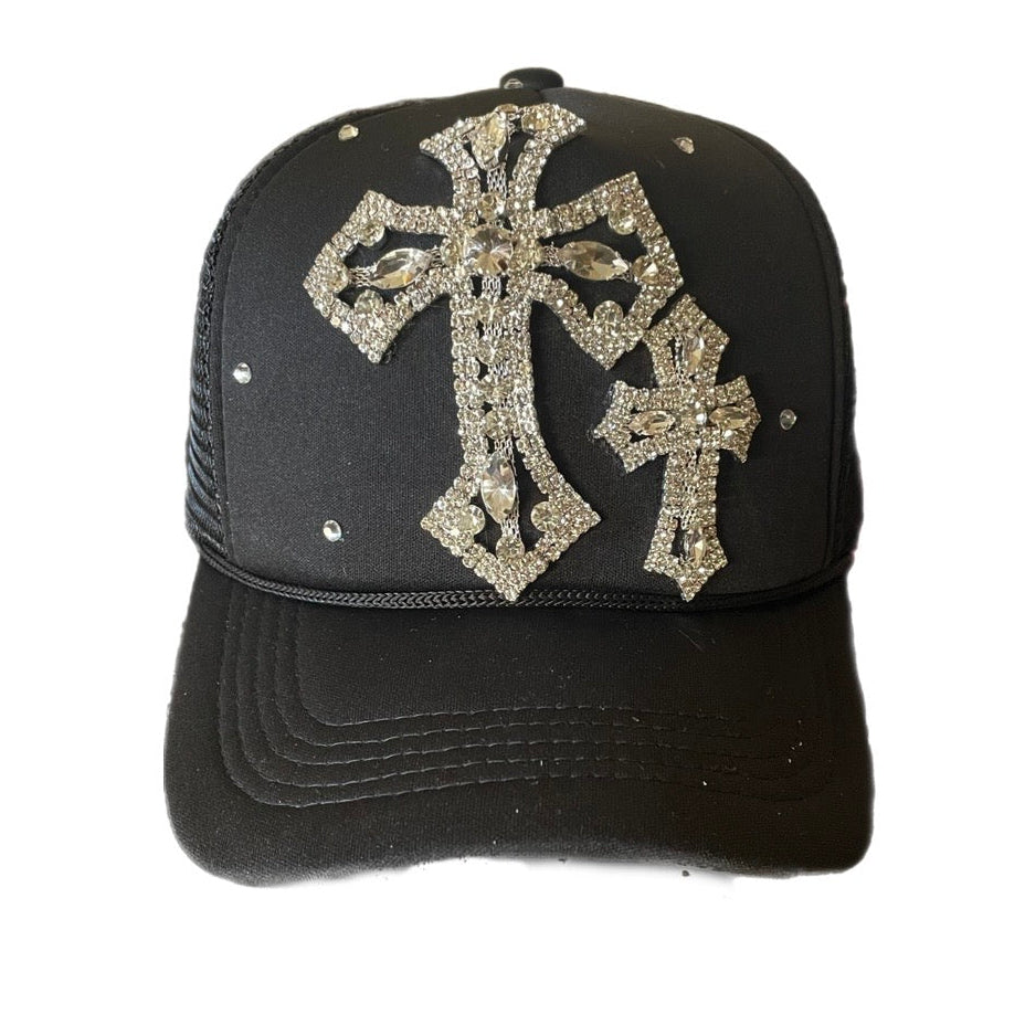 Black White cross trucker hat