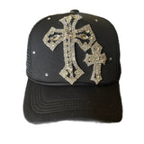 Black White cross trucker hat