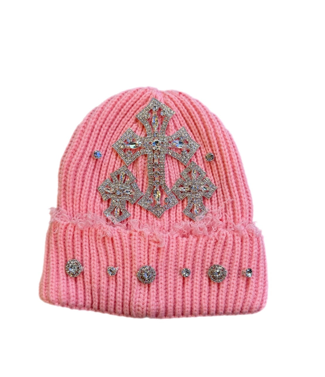 Pink triple cross beanie