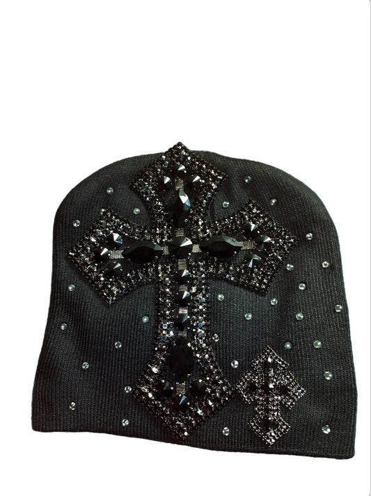 Black cross beanie