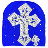 Blue Rhinestone Cross Beanie