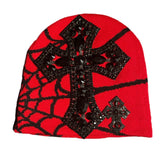 Red/black Spider Cross Rhinestone Beanie