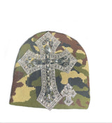 Camo Rhinestone Cross Beanie