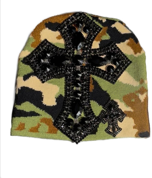 camo black cross beanie
