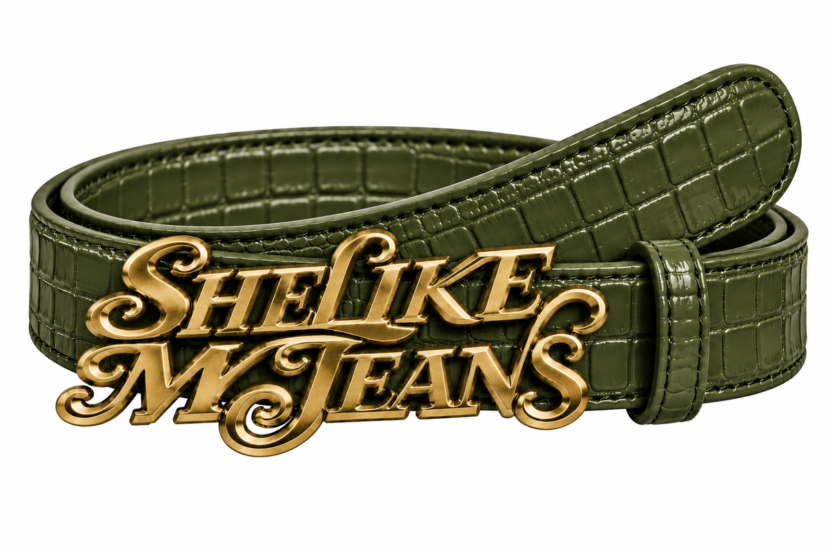 Olive green Shelikemyjeans w/gold Buckle belt