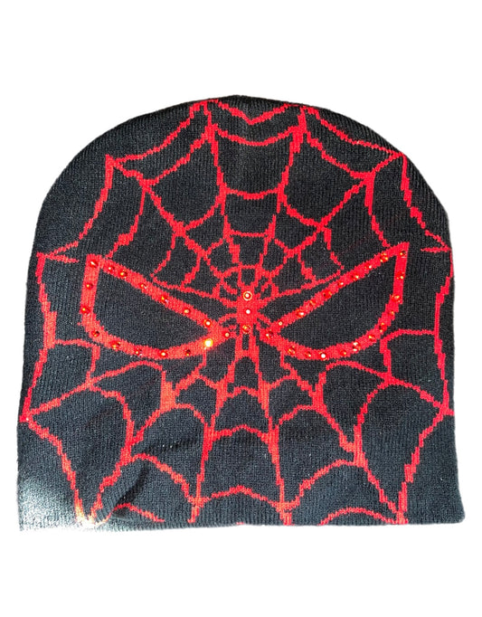 Black spider red rhinestone beanie