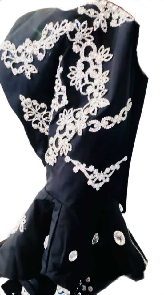 Black embellished hood cape