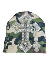 Camo Rhinestone Cross Beanie