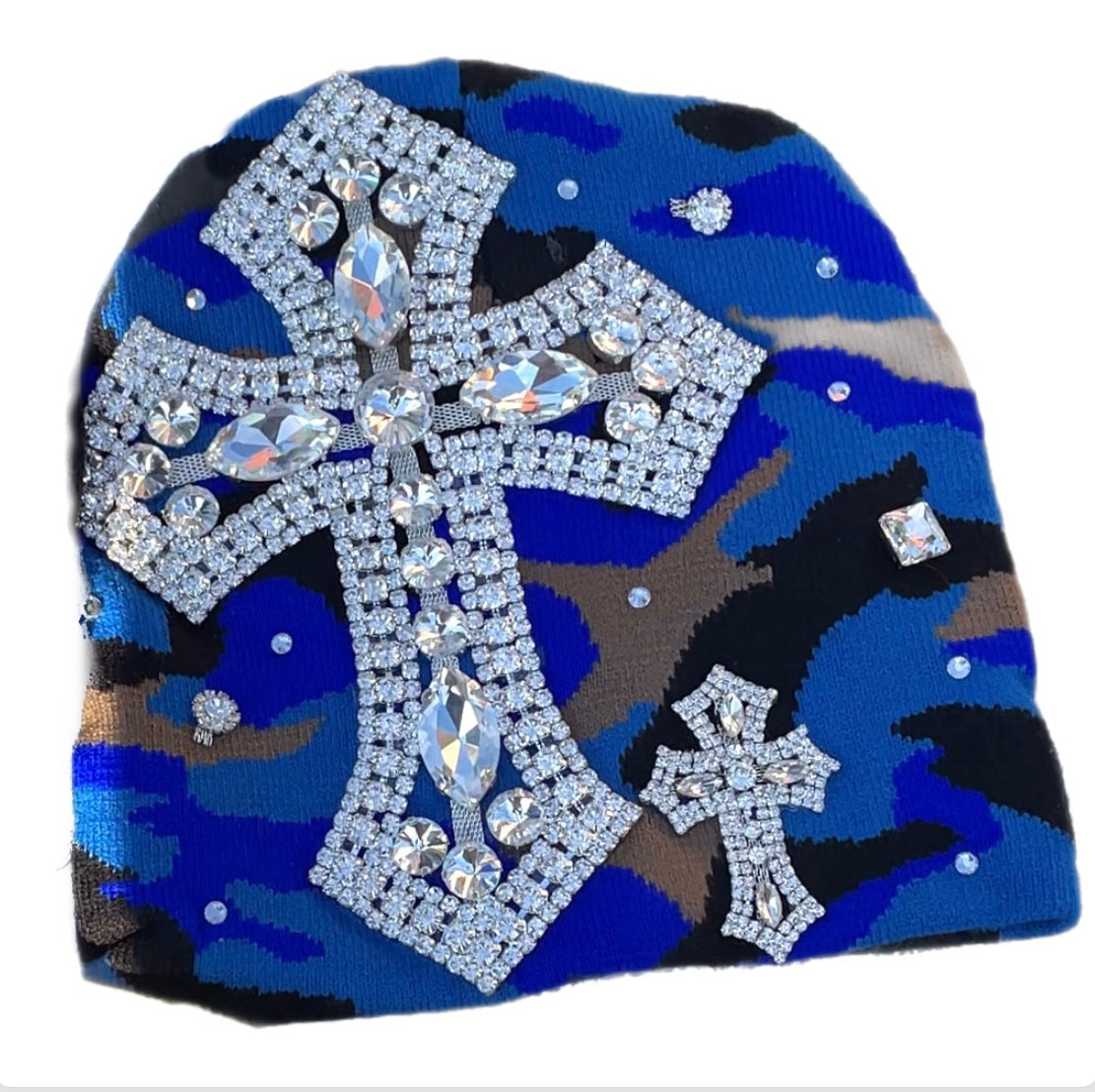 Blue camo cross beanie
