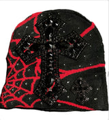 Black/Red Rhinestone Spider Cross Beanie