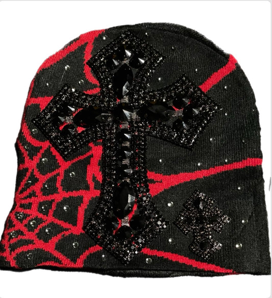 Black/red spider beanie