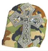 Camo Rhinestone Cross Beanie