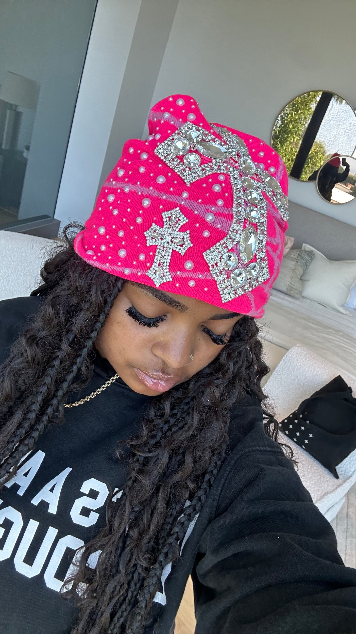 Dark pink spider beanie