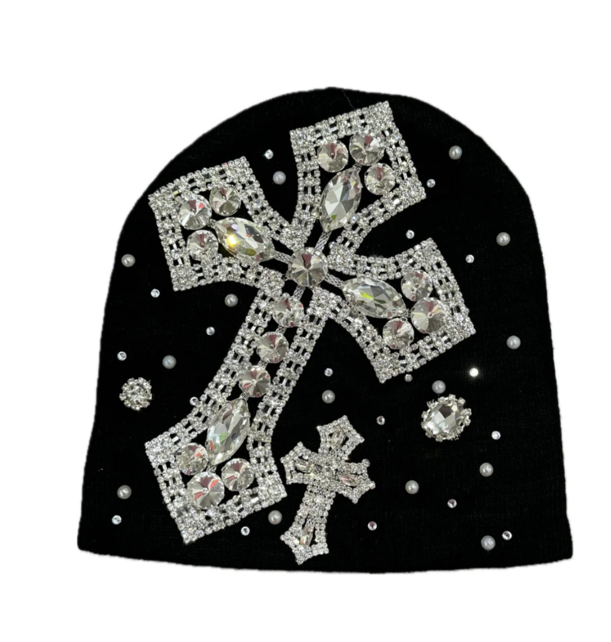 Black silver Cross Beanie