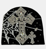 Black Cross Spider Rhinestone Beanie