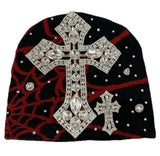 Black/Red Rhinestone Cross Beanie