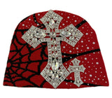 Red/Black Rhinestone Cross Beanie
