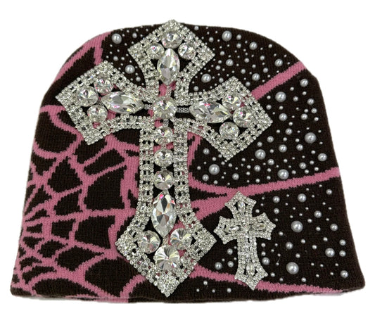 Brown/pink spider beanie