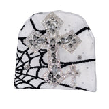 White Rhinestone Cross Beanie