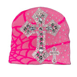 Link Pink Rhinestone Cross Beanie
