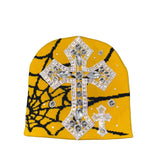 Yellow Rhinestone Cross Beanie