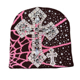 Brown/Pink Rhinestone Spider Beanie